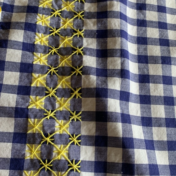 Set of two blue and white checked retro placemats with yellow hand embroidery - Picture 2 of 6